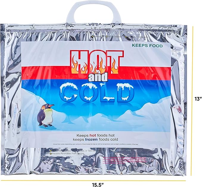 Superio Hot and Cold Insulated Bags for Food Delivery, Grocery Shopping Bags, Food Storage for Hot and Frozen Food for Travel, Disposable Cooler Bag, Reinforced Thermal Lunch Bag (8, 15.5"x13")