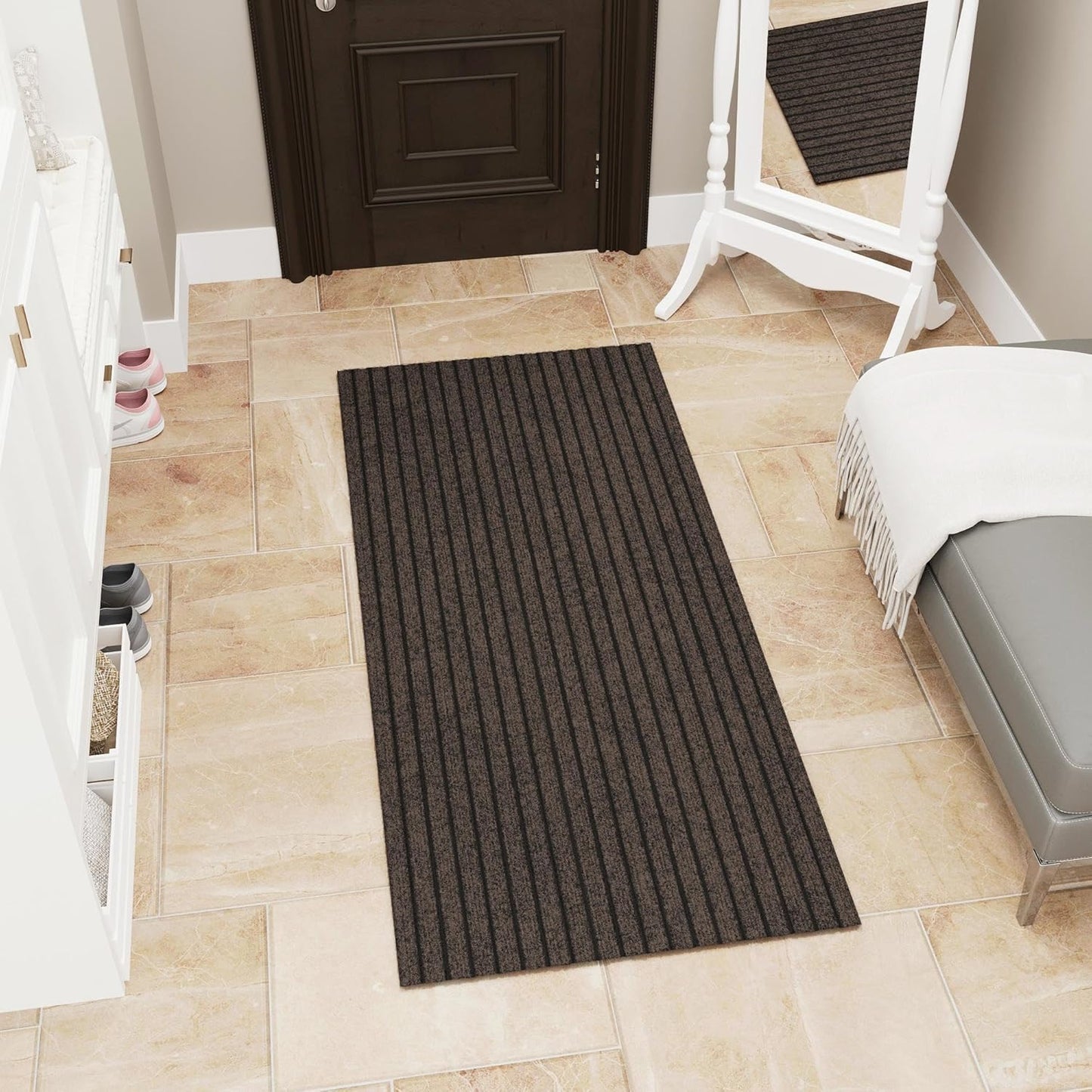 Ottomanson Mud Mat 2' x 2'7" Entryway Rug - Non-Slip Scraper Doormat for Muddy Paws, Dirt Trapping Indoor/Outdoor Mat for High-Traffic Areas, Kitchen, Garage, Patio, Brown