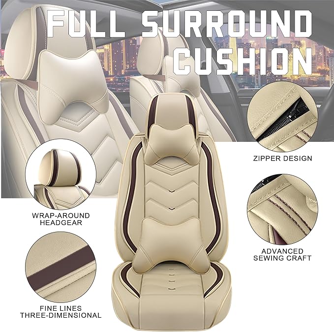 CTDS Car Seat Covers for Nissan Pathfinder 2000-2026, Stylish Sport Seat Cover, Premium Nappa Leather Car Seat Cover. Automobile Seat Covers Sets.(Luxury 5 Seats/Beige)
