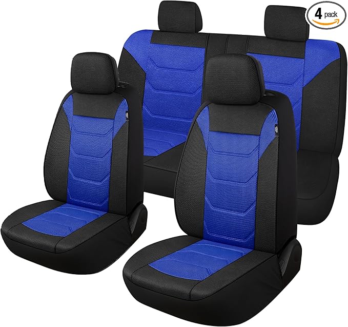 3D Air Mesh Car Seat Cover Full Set Washable and Breathable Premium Cloth Automotive Vehicle Seat Covers for Cars Interior, Universal Fit for Most Cars, Sedan, Truck, SUV(Black/Blue)