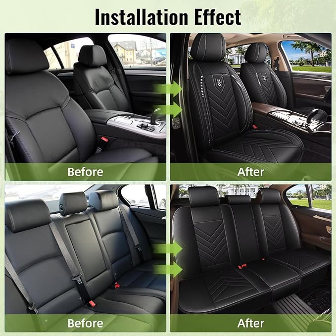 AOMSAZTO Car Seat Covers Fit for Cadillac SRX 2010-2016 Full Set Premium Seat Covers Waterproof Leather Automotive Seat Cushion Protector Compatible with Airbag(5 Seats,Black)