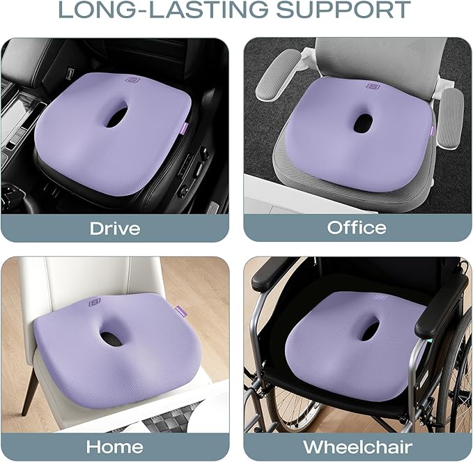 Skechers Seat Cushion Memory Foam,Donut Pillow Office Chair Cushion for Tailbone Pain Relief,Butt Pillow for Office Chair,Car seat Cushion,Long Sitting Office Workers,and Car Drivers,Purple