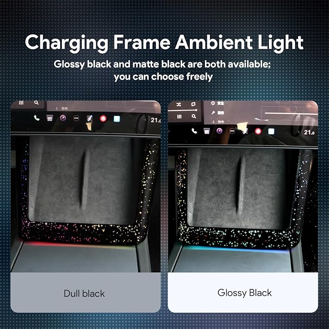 Ambient Lighting Wireless Charging Frame for 2025-2026 Tesla Model Y (Includes Juniper) 2024-2026 Tesla Model 3 PC Stylish Decorative Accessories (Big Starry Sky, White)