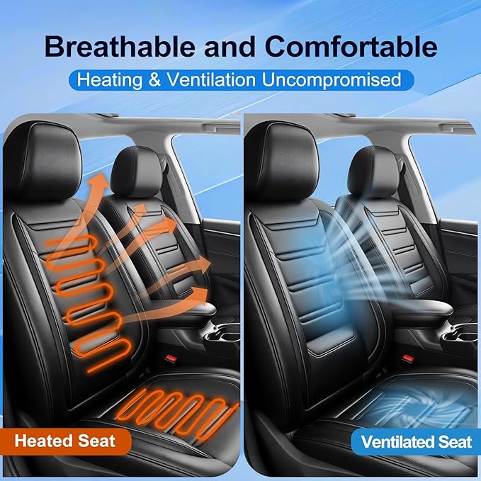 Fit Impala Car Seat Covers (Front Pair) for Select Chevrolet/Chevy Impala 2000-2020, Premium Full Coverage Leather, Airbag Compatible, Waterproof All Weather Seat Protector, Black