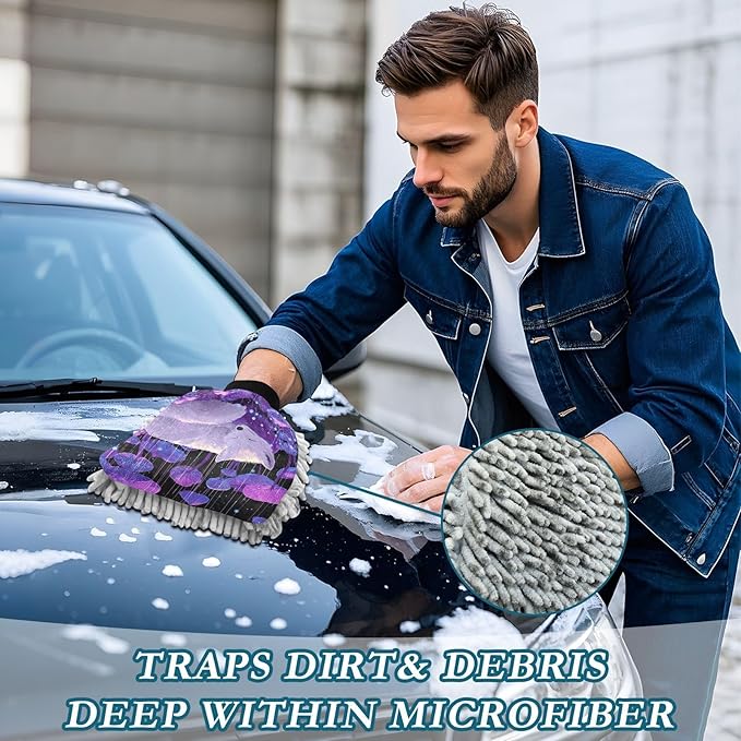 Emelivor Sleeping Fox Mushroom Fall Violet Car Wash Mitt Microfiber Cleaning Gloves Scrub Mitts Brush Scratch Free for Car Cleaning Supplies 2-Pack