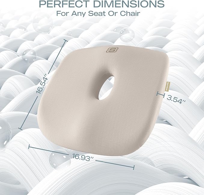 Skechers Seat Cushion Memory Foam,Donut Pillow Office Chair Cushion for Tailbone Pain Relief,Butt Pillow for Office Chair,Car seat Cushion,Long Sitting Office Workers,and Car Drivers,Beige