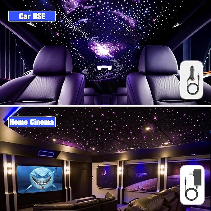 32W Twinkle Starlight Headliner Kit, 1600pcs*0.03in*13.1ft LED Fiber Optic Lights Kit, Star Ceiling Light+10 Crystals+Adapter+Car Use Plug for Car Roof/Home with APP/Remote/Music Mode