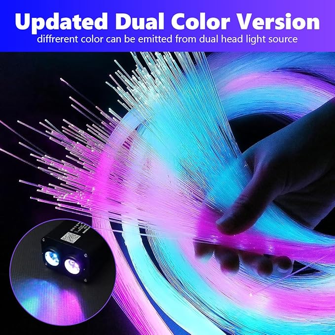 AMKI Dual Color 20W Twinkle Starlight Headliner Kit 600pcs 0.03in 9.8ft Fiber Optic Star Ceiling Light Sound Activated Music Mode APP/Remote Control Dual Port Light Box for Car Home Roof Decor