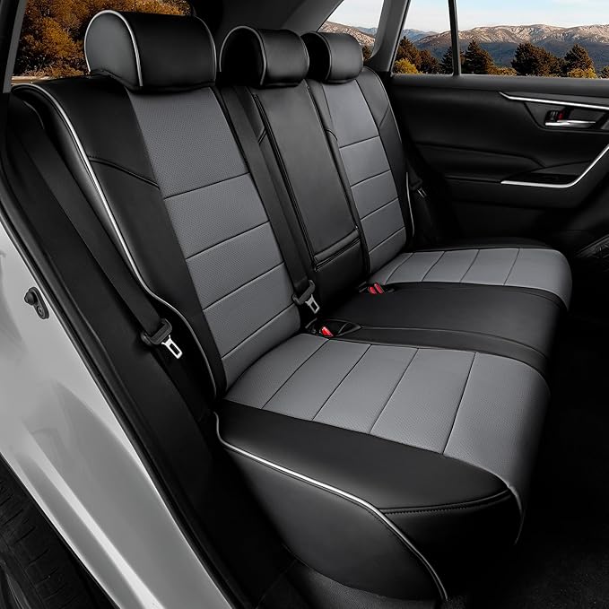 Custom Fit RAV4 Hybrid Seat Cover for Toyota RAV4 2019 2020 2021 2022 2023 2024 2025 Hybrid-LE/XLE/Limited/Woodland Edition/XLE Premium,Faux Leather,2-Row Full Set,(Black&Gray)