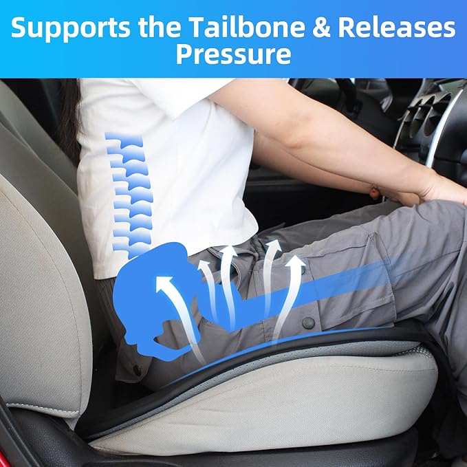 KAYI Car Seat Cushion, Comfort Memory Foam Car Cushions for Driving, Breathable Leather Surface with Anti Slip Rubber Bottom, Seat Cushion for Car and Office Chair (1 Pack, Grey)