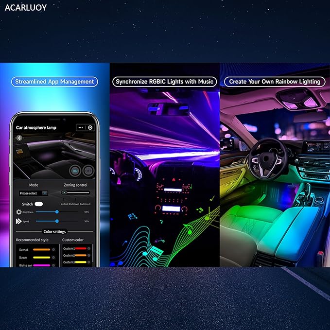 Acrylic Car LED Ambient Light, Fiber Optic Interior Light Strip, 24 Million Types, Ambient Light KKT that Swings with The Melody of Music (RGB Color 22 in 1)