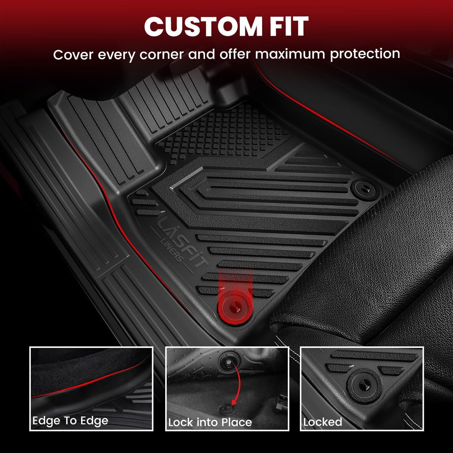 LASFIT Floor Mats & Cargo with Backrest Mat for Ford Expedition Max & Lincoln Navigator L 7 Seats 2025 (Not fit 8 Seats),Costom Fit All Weather Protection TPE Easy Clean Floor Liners,Full Set,Black