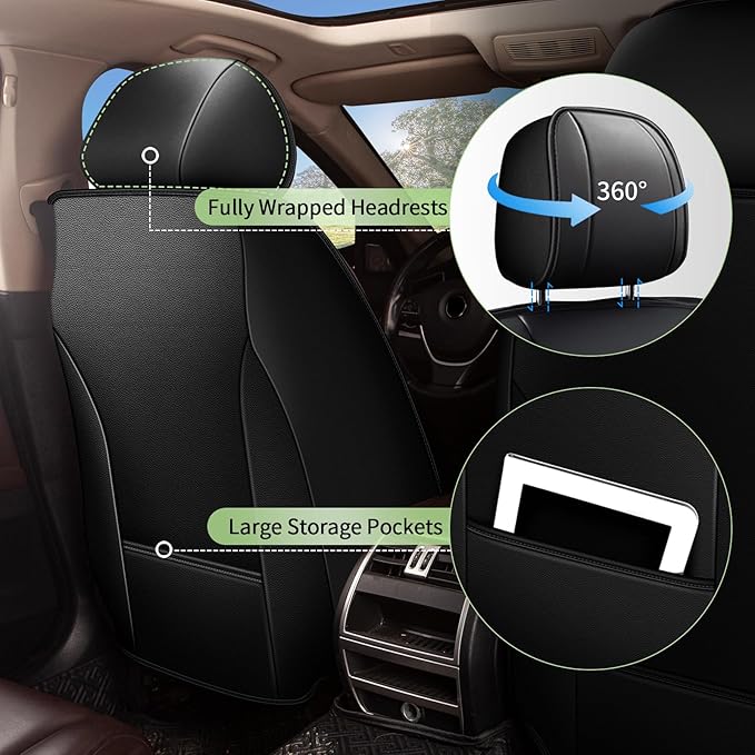 Car Seat Covers Full Set for Nissan Maxima 2011-2025 2026 - Breathable Cooling Ice Silk Leather Seat Cover - 5 Seats Vehicle Seat Covers Protector Seat Cushion Auto Accessories (Black)