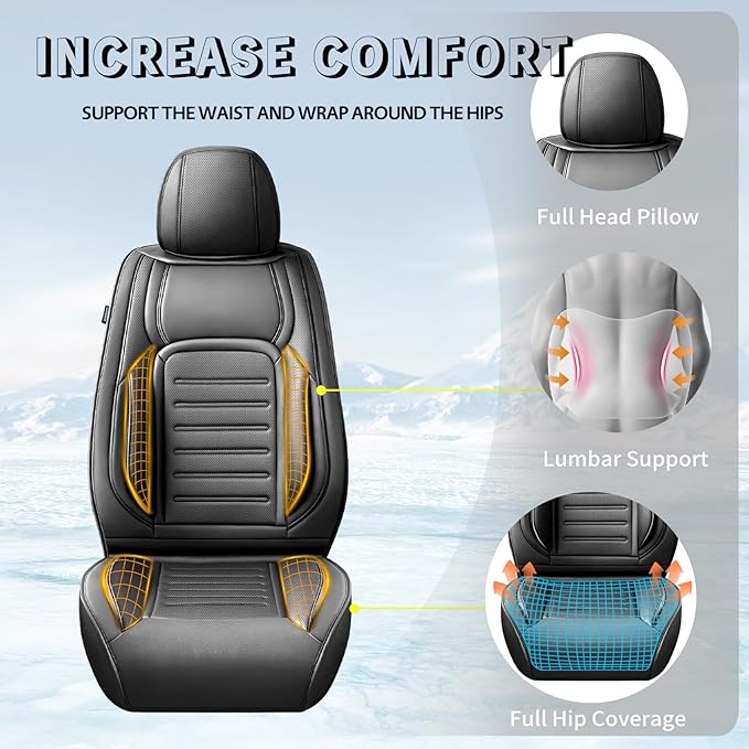 Fit HRV Premium Leather Car Seat Covers Compatible with Honda HRV 2016-2025 2026, Breathable, Wear Resistant, Airbag Compatible, All-Weather Protection & Full Coverage, 2 Front Seat Black