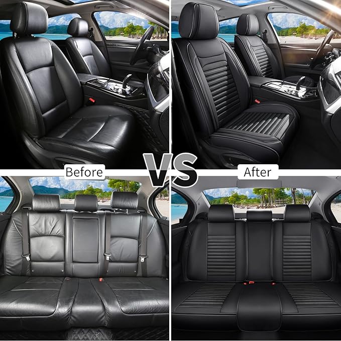 Car Seat Covers Full Set Fit for Toyota RAV4 2001-2026, Premium Faux Leather Car Seat Protector,Breathable Anti-Slip Full Wrapping Edge Seat Covers(Black,Full Set)