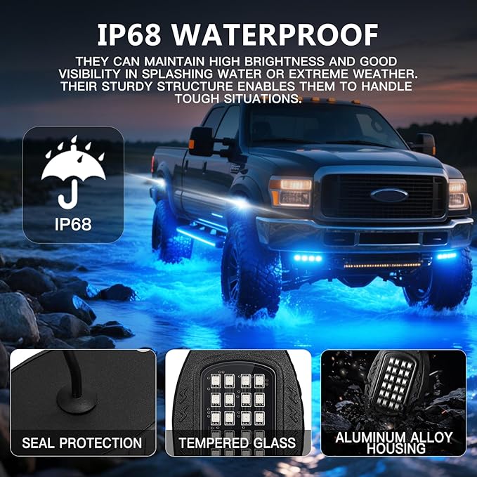 8 Pods Segmented Alloy RGB LED Rock Lights for Jeep Trucks Golf Cart Offroad ATV UTV SXS, Waterproof Impact Resistant Metal Underglow Kit with APP RF Control Sync Music Multicolor Neon Underbody Light