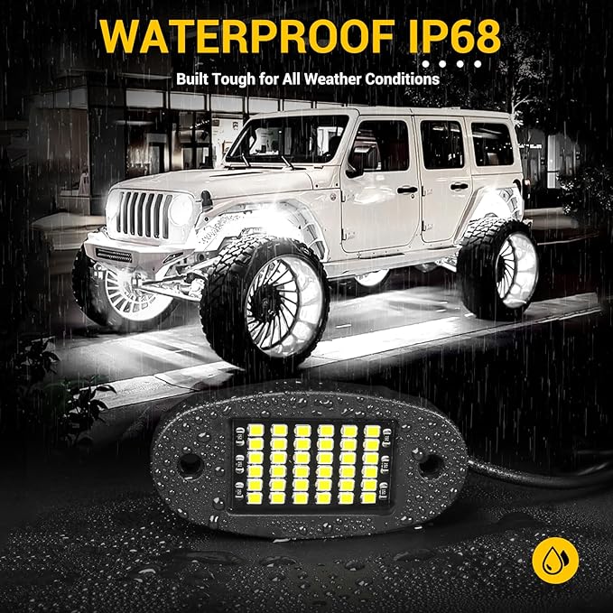 Hovano 20 Pods White Rock Light Kit with Wired Switch - 6500K Pure White LED Underglow, IP68 Waterproof, Super Bright 36 LEDs for Trailer Off Road SUV UTV ATV RZR Car