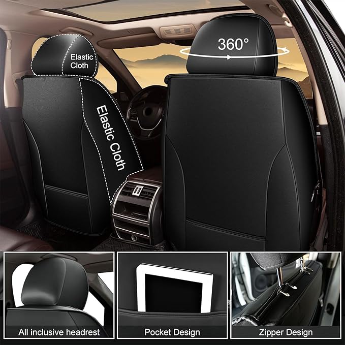 Car Seat Covers Fit for Kia Sorento 2007-2023 2024 2025: Full Set Waterproof Leather Vehicle Seat Cushion Luxury Automotive Protector Easy to Install(5 Seats, Black&Grey)