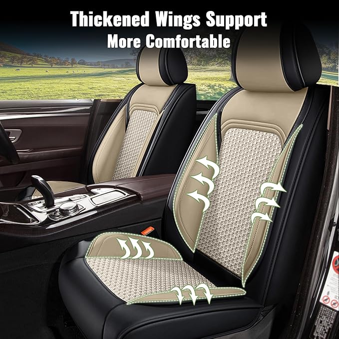 Car Seat Covers Full Set for Toyota Camry 2012-2025 2026, Breathable Cooling Ice Silk Leather Car Seat Covers, 5 Seats Vehicle Seat Protector Seat Cushion Automotive Accessories (Black&Beige)