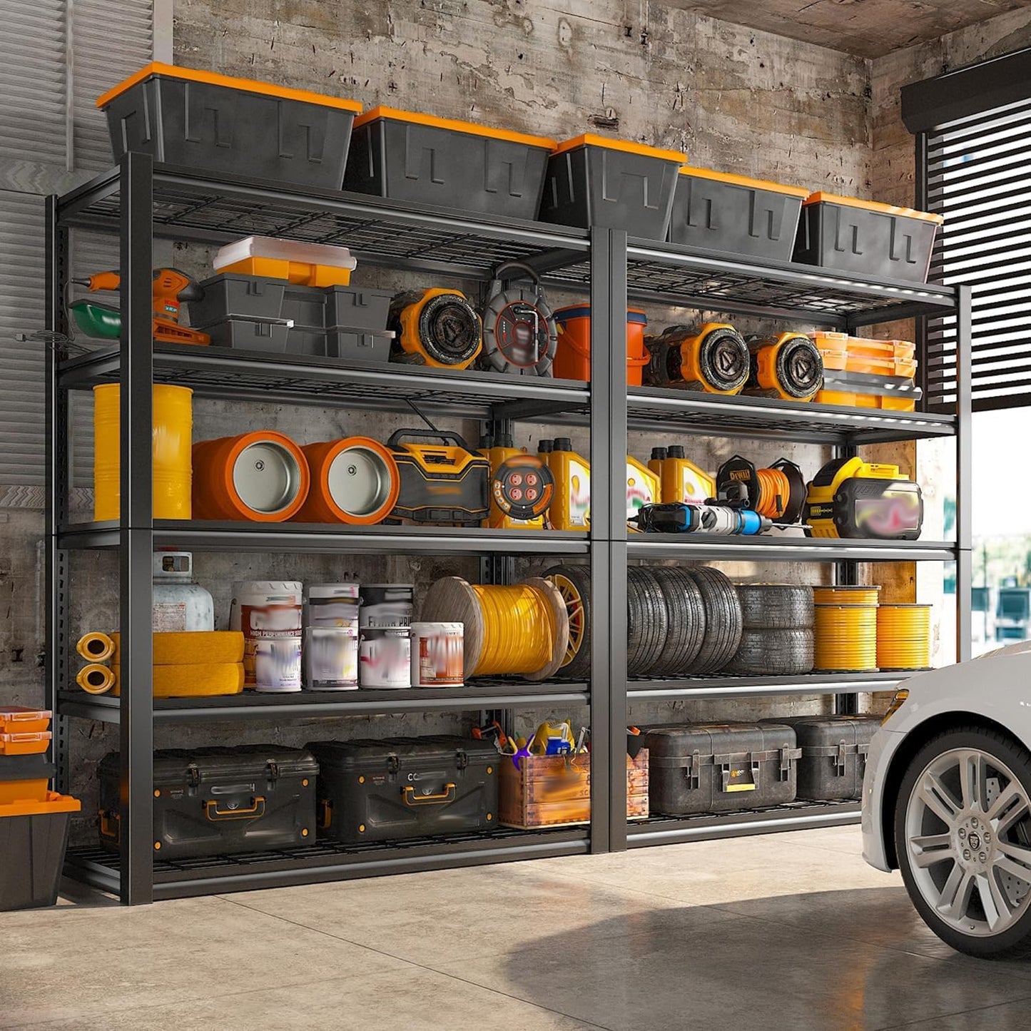 REIBII 48" W Garage Shelving Heavy Duty Load 2500LBS, 5 Tier Storage Shelves, Adjustable Metal Shelves for Warehouse, Pantry, Basement, 48" W X 72" H X18 D, 4PC