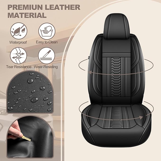 TTX LIGHTING for Subaru Impreza 2012-2026 Seat Covers: Waterproof Leather Seat Protector with Airbag Compatible (2 Front Seats,Black)