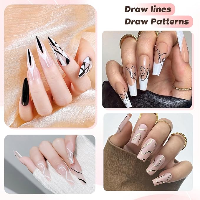5PCS Nail Art Brushes Set with Pink Leather Case，【Metallic Material】 【Various Size】 【Light Weight】Nail Brush， Nail Brushes for Nail Art，Size：5mm,8mm,12mm,20mm,25mm，Black