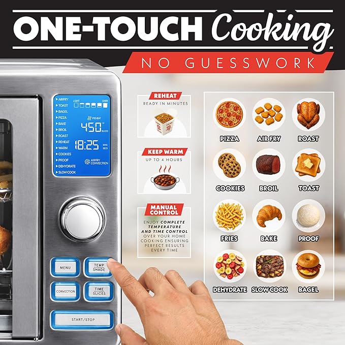 Gourmia Air Fryer French Door Toaster Oven - 6-Slice Capacity, LED Display with 14 Cooking Presets, Stainless Steel