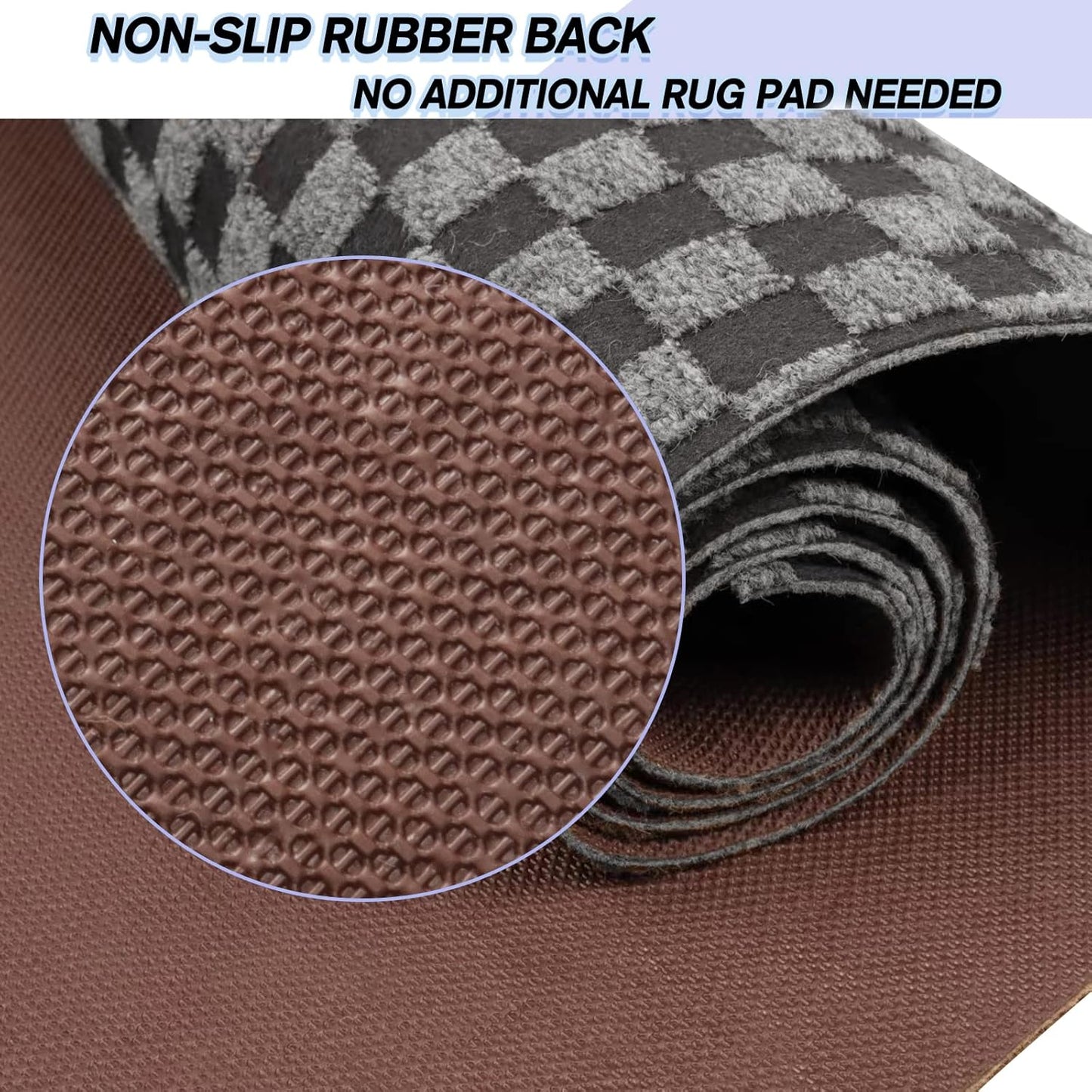 Custom Size Backed Non-Slip Area Rugs Runner, Easy Clean, Waterproof Runner Rugs for Hallway Entryway, Kitchen, Laundry, 2FT x 23FT, Gray Checkered