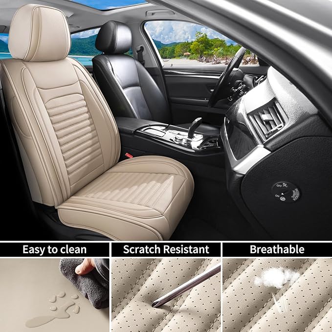Car Seat Covers Full Set Fit for Toyota Corolla Cross 2021-2025,2026, Premium Faux Leather Car Seat Protector,Breathable Anti-Slip Full Wrapping Edge Seat Covers(Beige,Full Set)