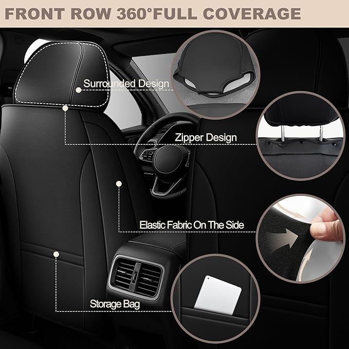 TTX LIGHTING for Kia Seltos 2021-2026 Seat Covers: Waterproof Leather Seat Protector with Airbag Compatible (2 Front Seats,Black)