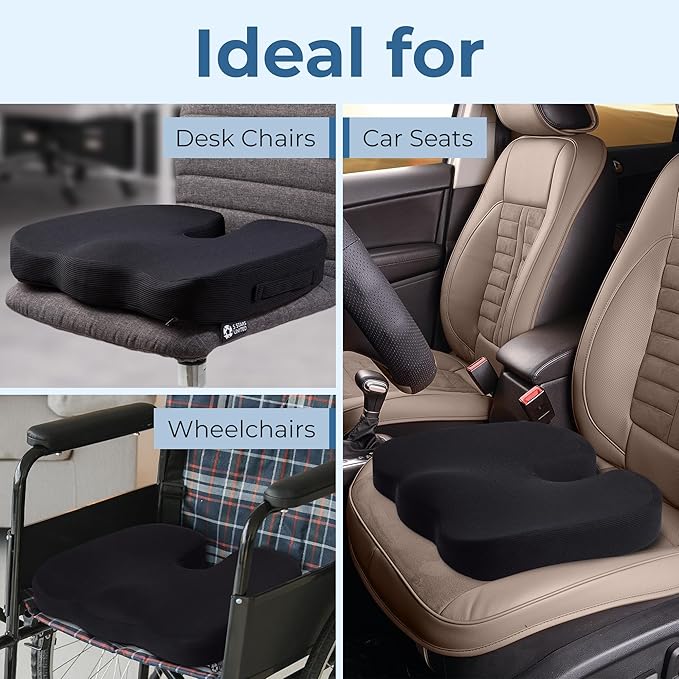 5 STARS UNITED Seat Cushion - Memory Foam Chair Cushion for Tailbone Pain Relief - Ergonomic Support for Coccyx, Sciatica & Butt - Office, Desk & Gaming Chair, Car Seat, Wheelchair, Light Gray