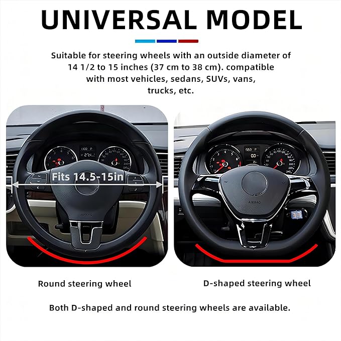 Car Steering Wheel Cover, 15 inch Microfiber Leather Carbon Fiber Soft Anti-Slip Breathable, Universal Size Elastic Car Accessory for Most Cars (White)