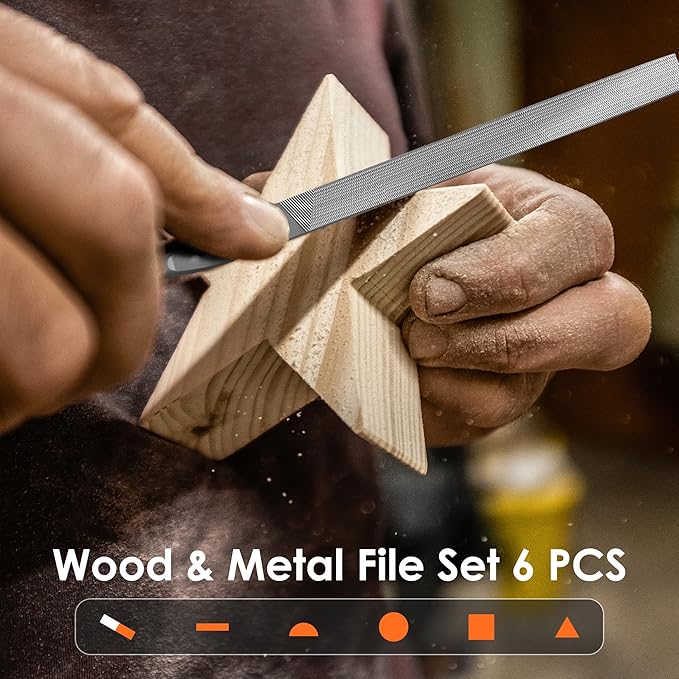 6-Piece Metal Needle File Set - Hardened Alloy Steel Includes Flat, Warding, Square, Triangular, Round, and Half-Round Files