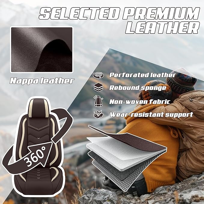 Car Seat Covers Fit for Toyota rav4 2000-2026, Stylish Sport Seat Covers, Waterproof Wear-Resistant Premium Nappa Leather Car Seat Cover.(2 Pcs Front/Coffee Color)