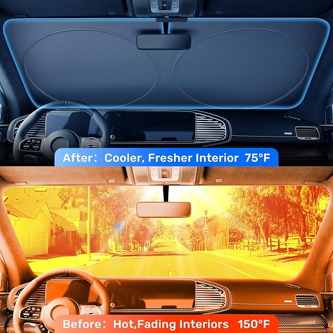 2025 Upgraded Zanch Car Front Windshield Sun Shade - Ultimate UV Protection & Heat Reduction|Innovative No Light Leakage Technology|Foldable Design for Jeep/Toyota, XSmall(60''x21'')