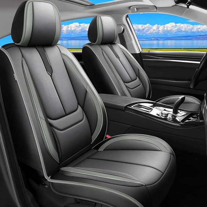 Fit 4Runner Car Seat Covers for Toyota 4Runner 2003-2024 2025 2026 -Upgraded Premium Waterproof & Breathable Leather,Airbag Compatible,All-Weather Seat Cushion Protector,2 Front/Black-Grey