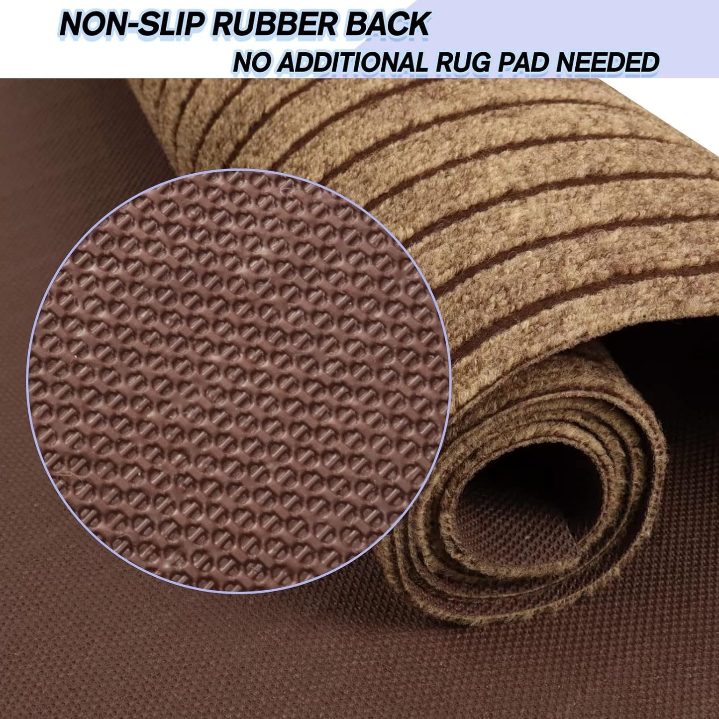 Custom Size Backed Non-Slip Area Rugs Runner, Easy Clean, Waterproof Runner Rugs for Hallway Entryway, Kitchen, Laundry, 4FT x 27FT, Brown Stripe
