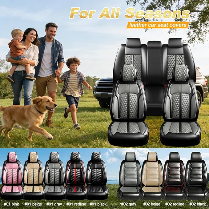 Fit Tahoe Car Seat Covers for Select Chevrolet/Chevy Tahoe 2000-2025 2026 - Full Coverage Leather, Waterproof & All Weather Seat Cushion Protector, Black+Gray