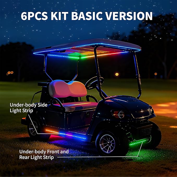 Golf Cart Lights underglow Light kit/Accessories Lighting/Wheel Lights/led Lights underbody/Remote, Music Sync, IP67 Waterproof for EZGO/Yamaha/Club Car (6Pcs)
