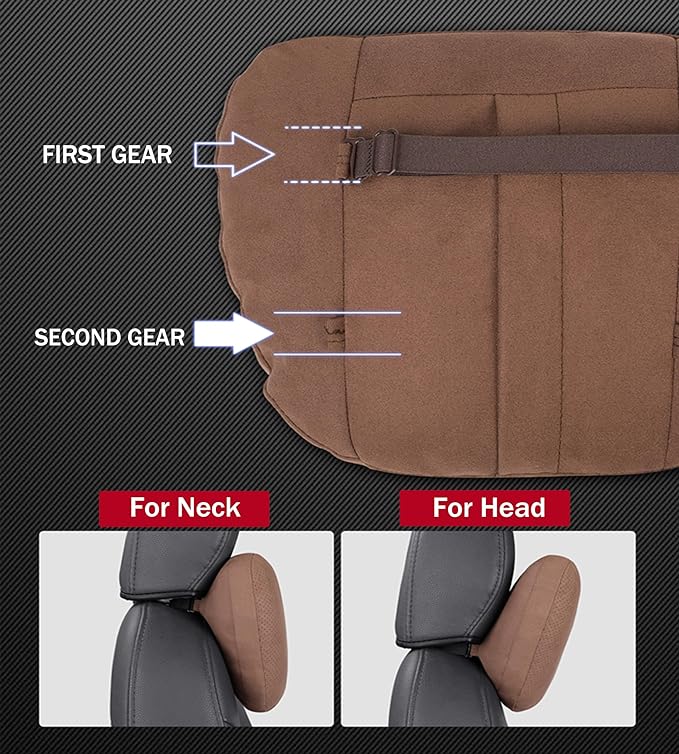 2pcs Car Neck Pillow for headrests,Support Drive Seats Head Cushion Pillows,Superfiber Suede,Plant-Based Polyester,Thickness & Height Adjustable,11.8x7.5,Inner Liner fillable(deep Coffee)