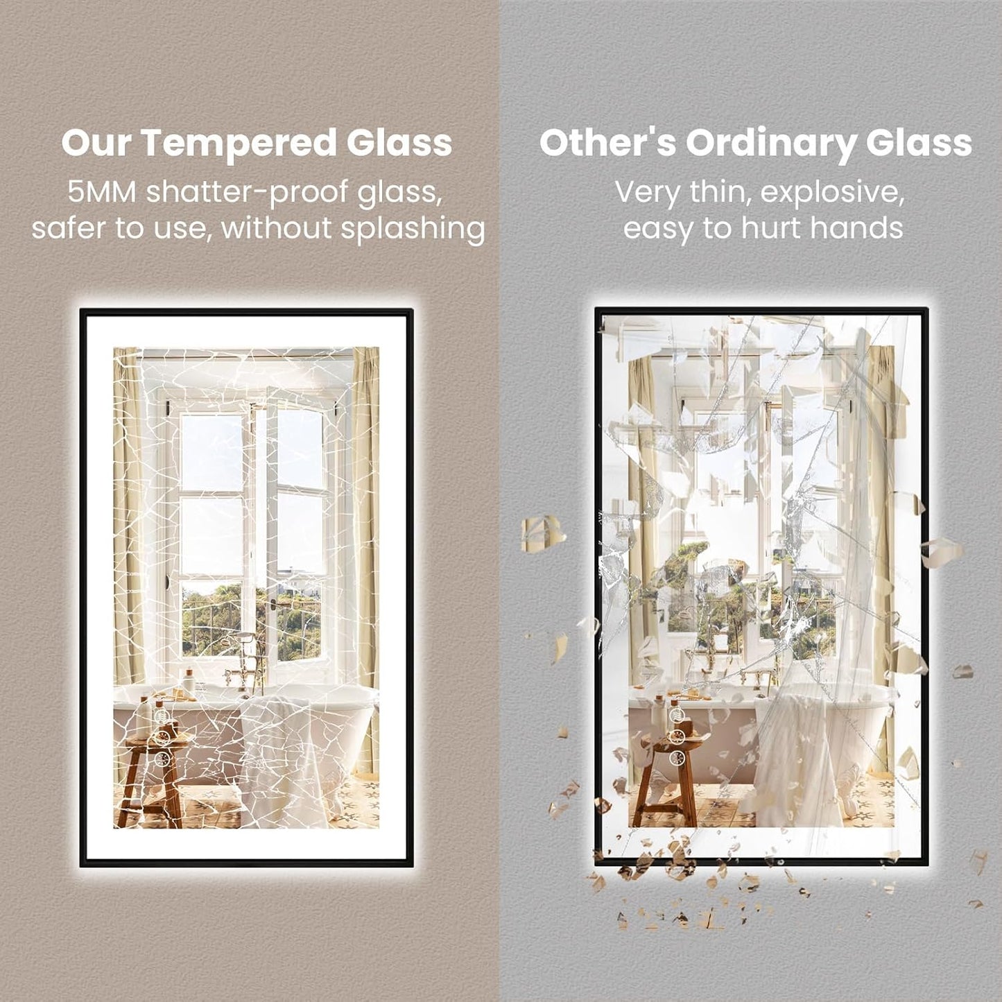 Amorho 88"x 38" LED Bathroom Mirror with Black Frame, Front Light and Backlit(Controlled Separately), Stepless Dimmable, Anti-Fog, Shatter-Proof, 3 Colors, Memory