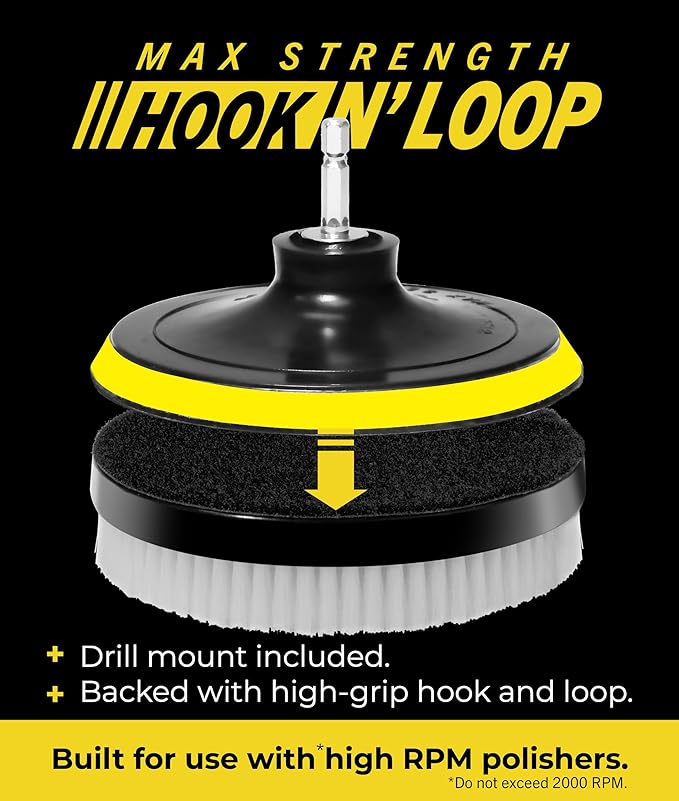 VViViD Power Drill Brush Attachment + Backing Plate, 4” inch / 100mm Diameter Surface Area, Soft Bristles