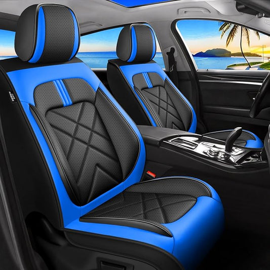 CX-70 Car Seat Covers Fit for Mazda CX-70 2025-2026, Full Coverage Premium Leather Waterproof Breathable Seat Covers, Automotive Seat Protectors, Airbag Compatible(2 Front Seats, Black-Blue)