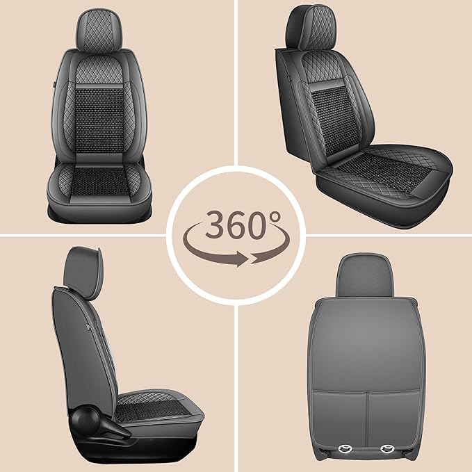 TTX LIGHTING for Chevy Blazer 2019-2026 Car Seat Covers, Breathable Ice Silk & Leather Seat Protector, Cool & Anti-Sweat for Long Driving, Airbag Compatible, 2 Front Seats (Black&Gray)