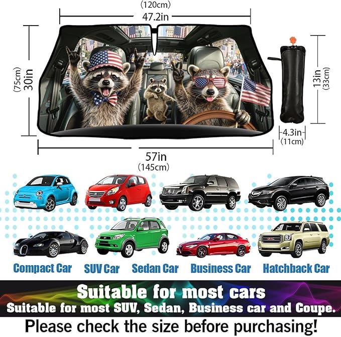 Socira Funny Rocking Raccoon Car Windshield Sun Shade Umbrella Foldable Rock Racoons Sunshade for Front Window Auto Windshield Sunshade Covers Car Accessories Gifts for Men Protect from Sun Rays Heat