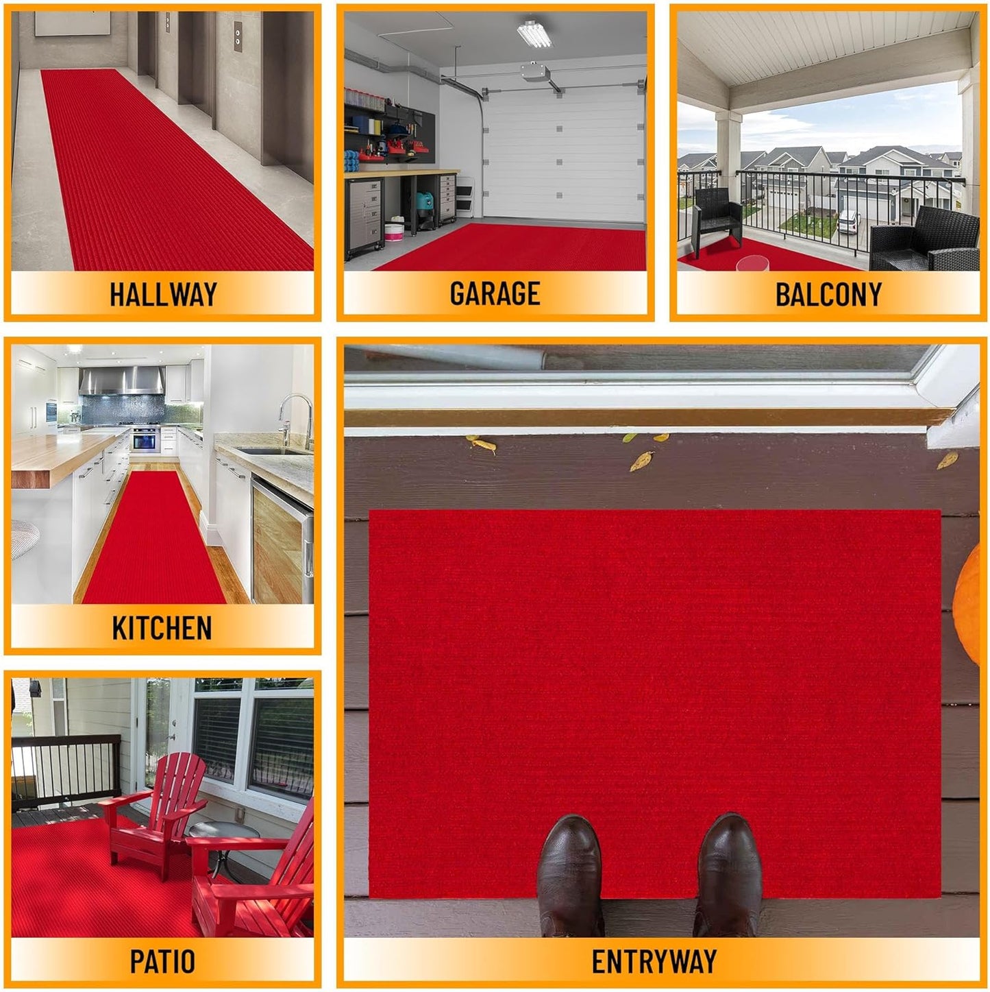 Ottomanson 3'11" x 18' Hallway Runner with Scraper Pile - Extra Durable Non-Slip Rug Mat for Indoor & Outdoor Use - Ideal for Kitchen, Entryway & Garage - High-Traffic Carpet, Red