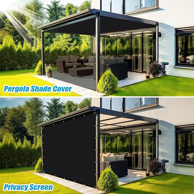 Amagenix 90% Shade Fabric 6'X 11' Black Sun Shade Cloth with Grommets for Pergola Replacement Shade Cover Canopy, Heavy Duty, Cable Zip Ties Included (We Customized)