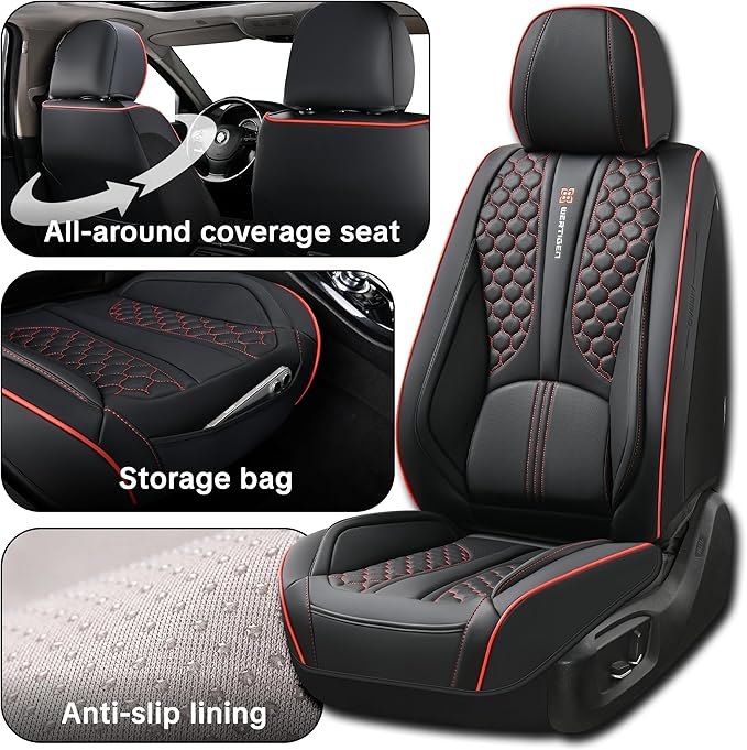 Red Edge Car Seat Covers for Ford Bronco Sport 2021-2025 Car Seat Cover, Leather, 5 Piece Full Set, Waterproof, with Lumbar Support, Suitable for All Seasons