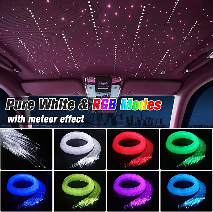 Meteor 16W Starlight Headliner Kit, Star Light Headliner with Bluetooth APP/Remote/Music Mode, Fiber Cable 550pcs*0.03in*13.1ft+Shooting Star kit for Car Roof&Home Decoration