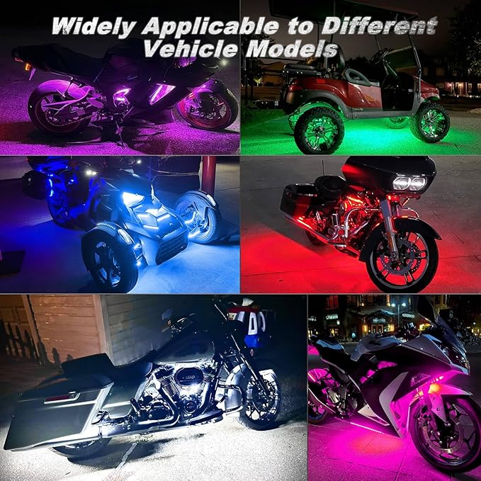 12PCS Motorcycle RGB LED Light Kit with Handlebar Switch Brake Turn Signal, Multicolor Underglow Lights with APP/RF Remote, Neon Strips 12V Waterproof for Sport Bike,Cruiser,Street&Off-Road Motorcycle